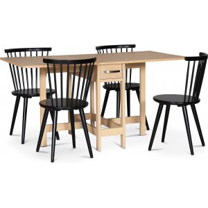 Fr ruokaryhm; Fr Whitewash-taittopyt ja 4 mustaa Castor-ruoko-tuolia