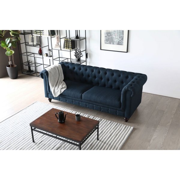 Sohva 3-istuttava Chesterfield-sohva sininen - Herron + Huonekalujen tahranpoistoaine