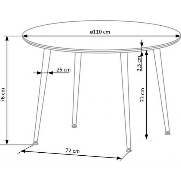 Phkinpuusta valmistettu ruokapyt, halkaisija 110 cm, kultaiset yksityiskohdat