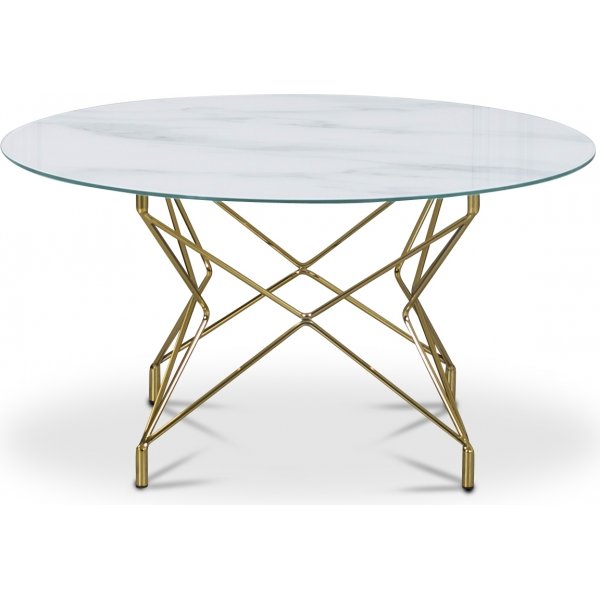 Star-sohvapöytä 90 cm - Valkoinen marmoroitu lasi / messinkivärinen runko Star-sohvapöytä 90 cm - Valkoinen marmoroitu lasi / messinkivärinen runko