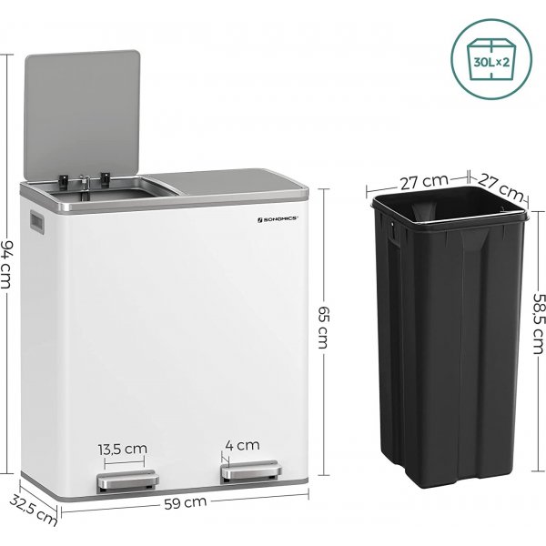 Daloa roskakori 60 l - Valkoinen