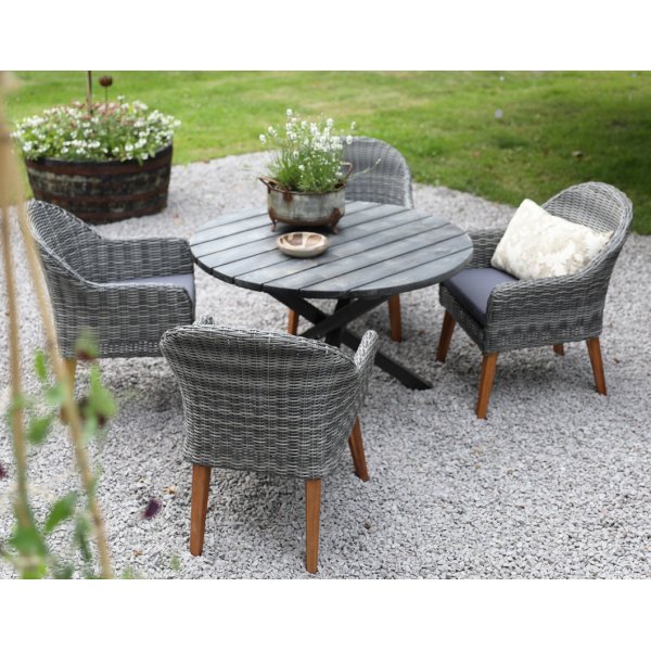 Mercury-ruokailuryhm�: Scottsdale py�re� p�yt� Shabby Chic -harmaa, mukaan lukien 4 Valetta-nojatuolia harmaata synteettist� rot