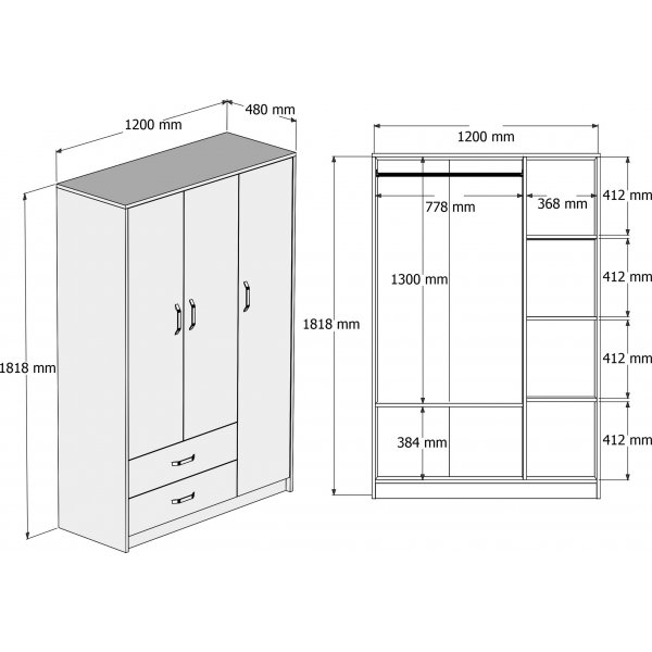 Grande vaatekaappi - tammi/harmaa Grande vaatekaappi - tammi/harmaa