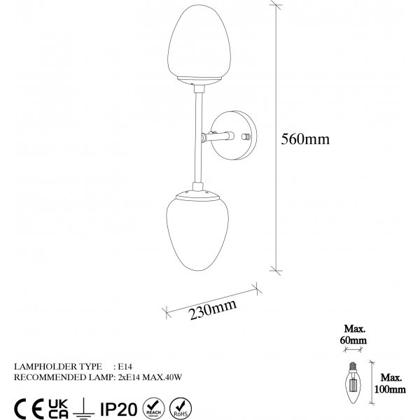 Camflo seinävalaisin 10365 - Musta/antiikki/valkoinen Camflo seinävalaisin 10365 - Musta/antiikki/valkoinen
