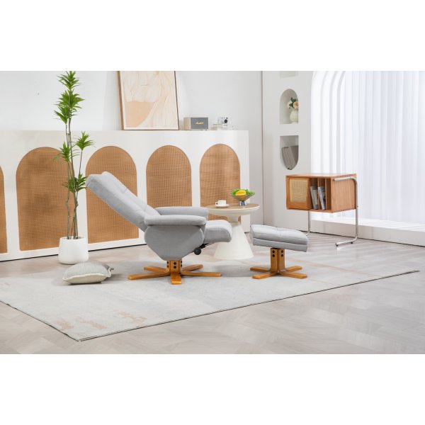 Duva sdettv nojatuoli, rahi ja silytystila - Harmaa kangas puisilla jaloilla