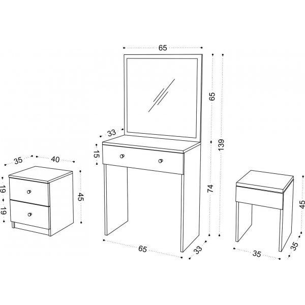 Kaunis peilipöytä 65 x 35 cm - Valkoinen Kaunis peilipöytä 65 x 35 cm - Valkoinen