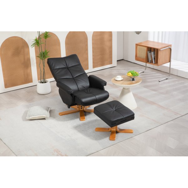 Duva lepotuoli rahiolla mustaa PU:ta ja ruskeat jalat Duva lepotuoli rahiolla mustaa PU:ta ja ruskeat jalat