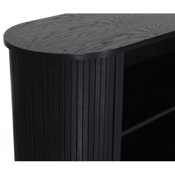 Nova matala kirjahylly mustaksi petsattua tammea puisilla säleillä + Huonekalujen jalat Nova matala kirjahylly mustaksi petsattua tammea puisilla säleillä + Huonekalujen jalat