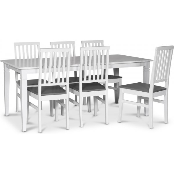 Sandhamn elintarvikeryhm; 180x95 cm pyt ja 6 Fr ruokatuolia + 4.00 x Huonekalujen jalat