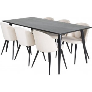 Ruokailuryhmä Kaltevuus 180x90 cm sis. 6 Alice-tuolia - Mustaksi petsattu tammiviilu Ruokailuryhmä Kaltevuus 180x90 cm sis. 6 Alice-tuolia - Mustaksi petsattu tammiviilu