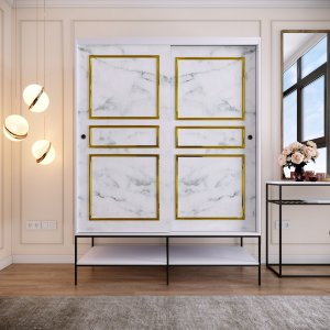 Martin vaatekaappi 150 cm - Valkoinen marmori/kulta
