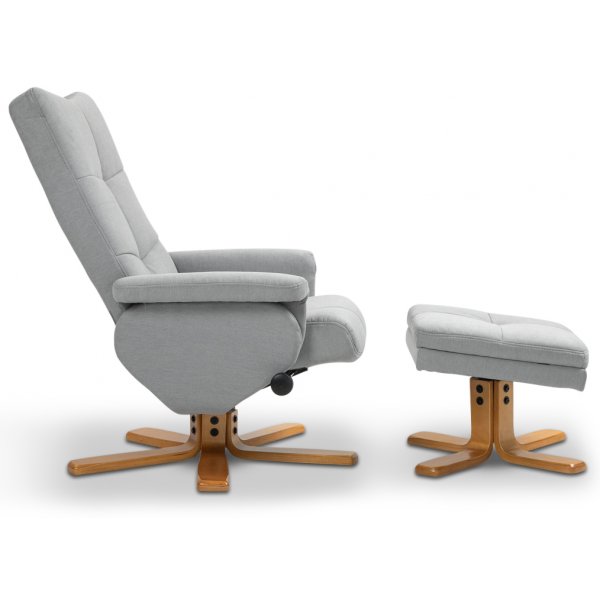 Duva sdettv nojatuoli, rahi ja silytystila - Harmaa kangas puisilla jaloilla