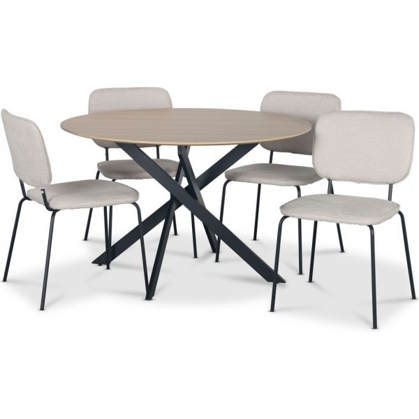 Hogrn ruokailuryhm 120 cm pyt vaaleaa puuta + 4 Lokrume beige tuolia