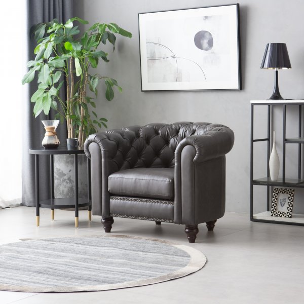 Klubituoli chesterfield tummanruskea keinonahka