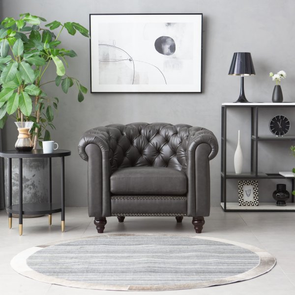 Klubituoli chesterfield tummanruskea keinonahka