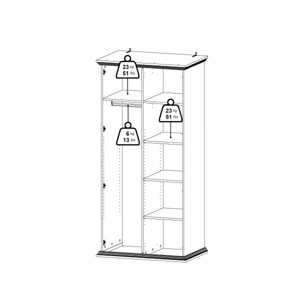 Pohjoispuolinen vaatekaappi kahdella ovella - 200 cm korkea