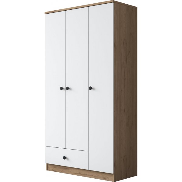 Muodikas vaatekaappi 90 cm - P�hkin�/valkoinen