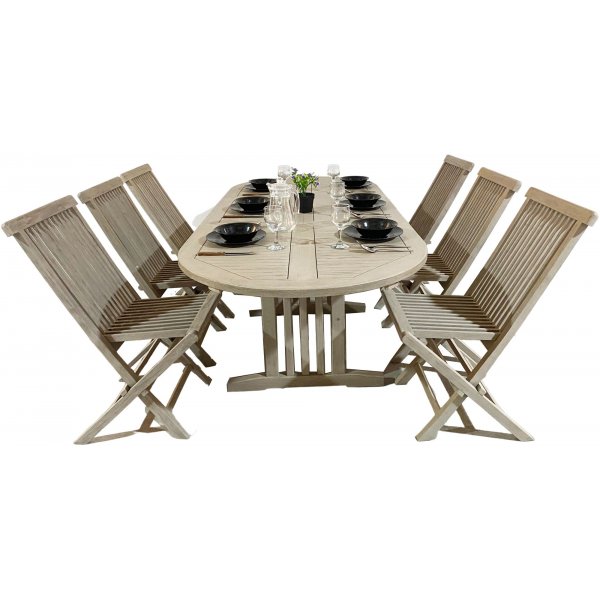 Salt soikea ruokapyt tiikki 150-210 cm perhonen - Harmaa tiikki