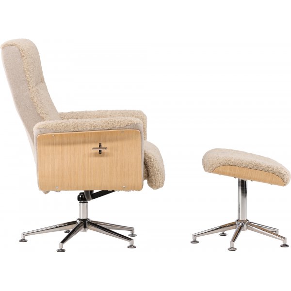 Nojatuoli jalkarahilla - Beige lampaannahkajäljitelmä/öljytty tammi + Huonekalujen puhdistus Nojatuoli jalkarahilla - Beige lampaannahkajäljitelmä/öljytty tammi + Huonekalujen puhdistus