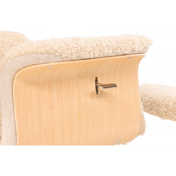 Nojatuoli jalkarahilla - Beige lampaannahkajäljitelmä/öljytty tammi + Huonekalujen puhdistus Nojatuoli jalkarahilla - Beige lampaannahkajäljitelmä/öljytty tammi + Huonekalujen puhdistus