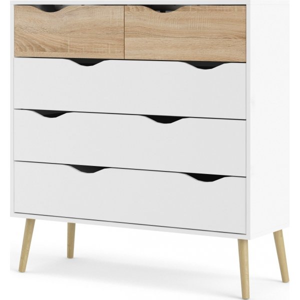 Oslon lipasto 5 laatikolla - Valkoinen/tammi Oslon lipasto 5 laatikolla - Valkoinen/tammi