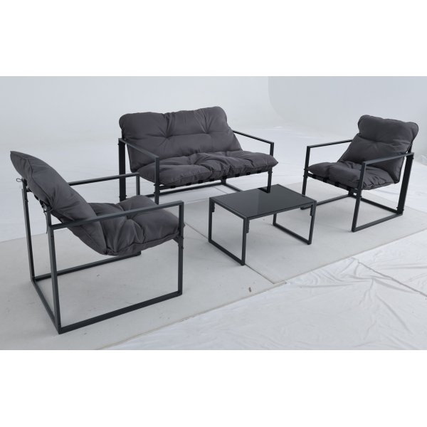 Ulkoryhm; sohva + 2 nojatuolia + sohvapyt Musta/harmaa - Kreeta