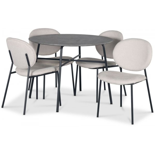 Tofta ruokailuryhm 100 cm pyt jljitelmbetonia + 4 Tofta beige tuolia