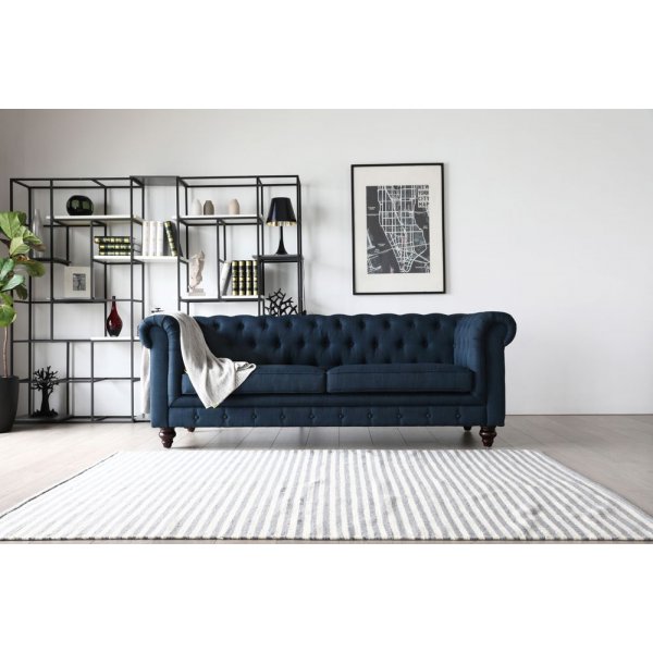 Sohva 3-istuttava Chesterfield-sohva sininen - Herron + Huonekalujen tahranpoistoaine