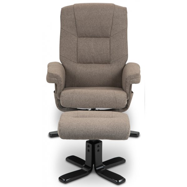 Oslon lepotuoli jakkaralla tummaa beigeä kangasta Oslon lepotuoli jakkaralla tummaa beigeä kangasta