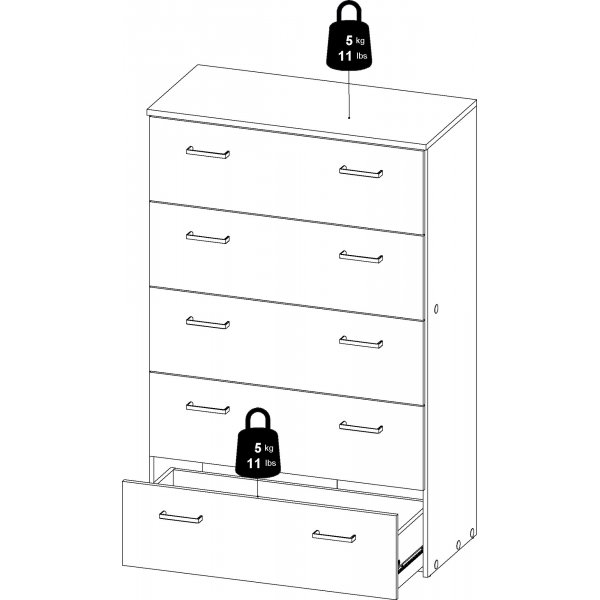 Tilava lipasto 5 laatikolla - Valkoinen Tilava lipasto 5 laatikolla - Valkoinen