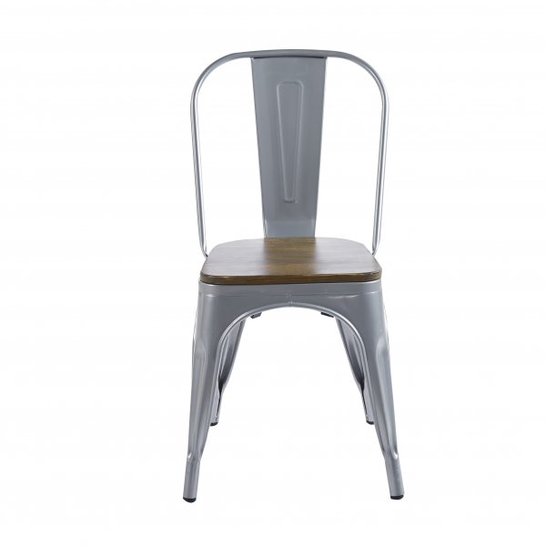 Iris-metalliruokatuoli puisella istuimella Iris-metalliruokatuoli puisella istuimella