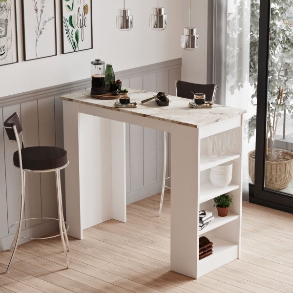 Style baaripyt 120 x 51,6 cm - Valkoinen/marmori