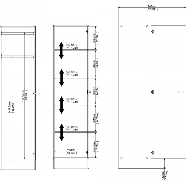 Focus-kaappi - Valkoinen - Korkeus 200 cm - Leveys 49,2 cm