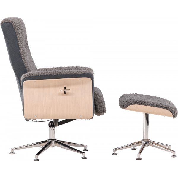 Nojatuoli jalkarahilla - Harmaa lampaannahkajljitelm/valkoiseksi maalattu tammi + Huonekalujen tekstiilien puhdistus