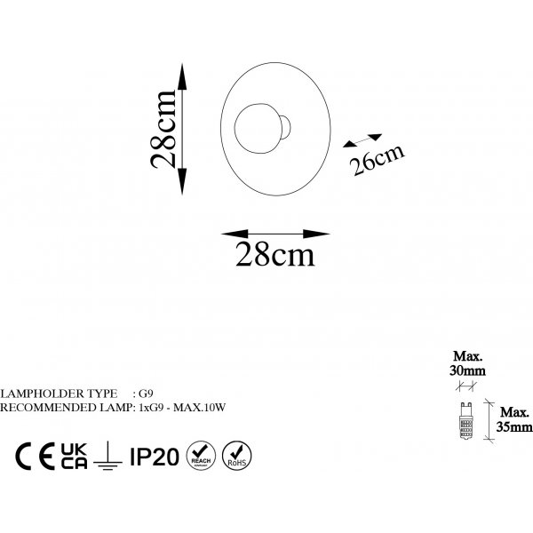 Kurt seinävalaisin Ø28 cm - Kupari Kurt seinävalaisin Ø28 cm - Kupari