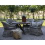 Outdoor ryhm Marbella: Scottsdale pyre ruskea ruokapyt 112 cm sislten 4 Marbella-nojatuolia harmaasta keinorottinkista