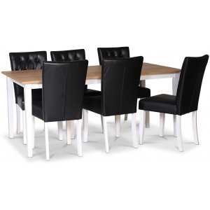 Fr ruokailuryhm 180 cm sis. 6 Crocket-musta tuolia - tammi/valkoinen + Huonekalujen tahranpoistoaine