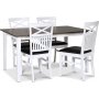 Skagen elintarvikeryhm; klassinen ruokapyt 140x90 cm - Valkoinen/ruskea ljytty tammi 4 Fr-tuolilla (Risti takana) mustalla + 3.00 x Huonekalujen jalat