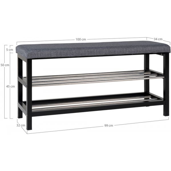 Padova penkki hyllyll - harmaa/musta