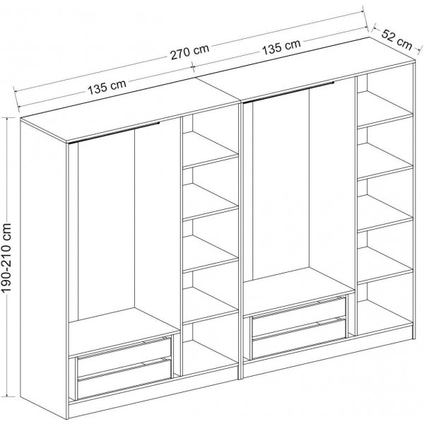 Cavolo vaatekaappi 270 cm, variantti B - valkoinen Cavolo vaatekaappi 270 cm, variantti B - valkoinen