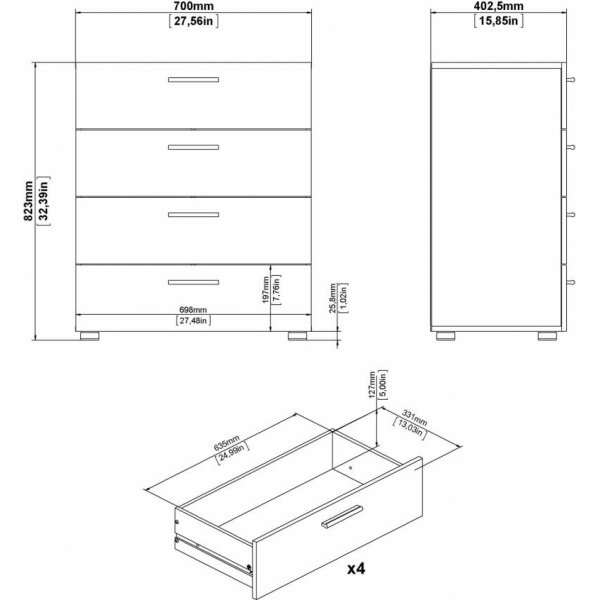 Pepe leve� lipasto, jossa 4 laatikkoa - p�hkin�