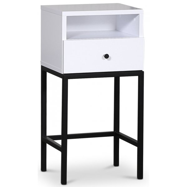 Style-yöpöytä laatikolla valkoinen / musta Style-yöpöytä laatikolla valkoinen / musta