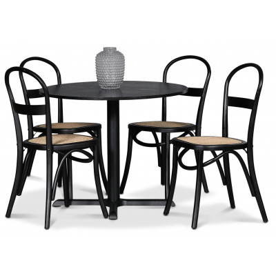 Solano-ruokailuryhm: Pyt 90 cm sislten 4 Axe-tuolia - Black Ash / Rattan + 2.00 x Huonekalujen jalat