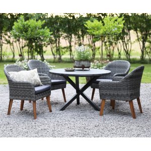 Mercury-ruokailuryhmä: Scottsdale pyöreä pöytä Shabby Chic -harmaa, mukaan lukien 4 Valetta-nojatuolia harmaata synteettistä rot Mercury-ruokailuryhmä: Scottsdale pyöreä pöytä Shabby Chic -harmaa, mukaan lukien 4 Valetta-nojatuolia harmaata synteettistä rot