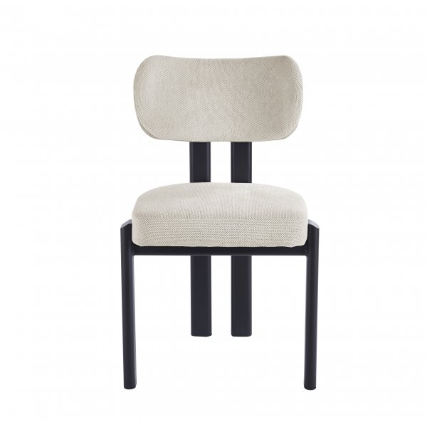 Ruokailuryhm� Crossby, jatkettava p�yt� �120-200cm, mustaksi petsattu tammi, ja 8 Callum-ruokailutuolia beigenv�risess� kankaass