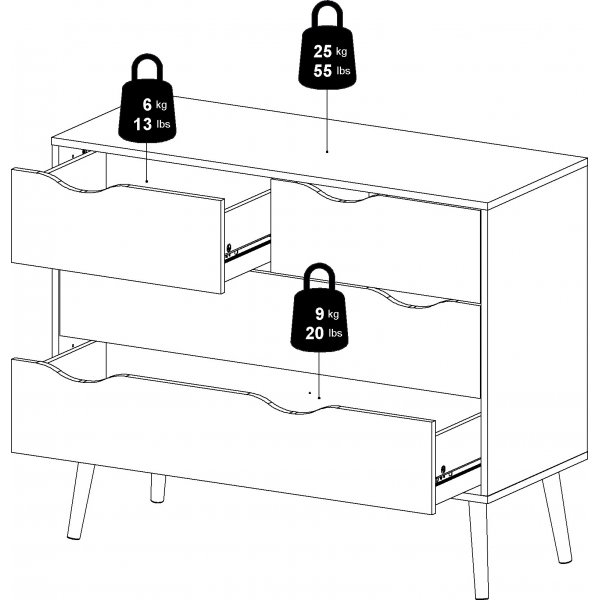 Oslon lipasto 4 laatikolla - Valkoinen/tammi Oslon lipasto 4 laatikolla - Valkoinen/tammi