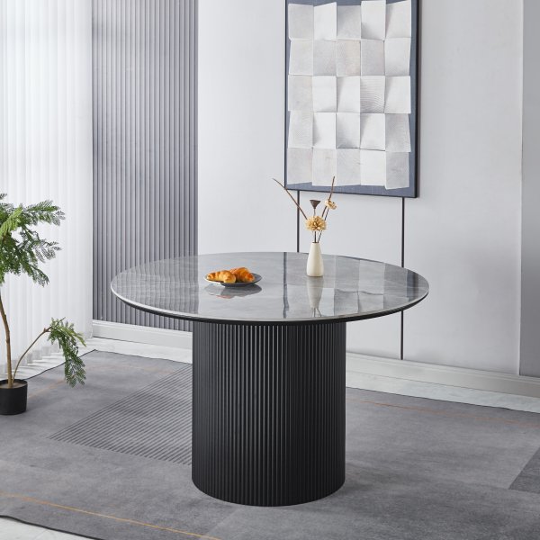 Ruokailuryhm� Salvador ruokap�yt� �120cm harmaa kivi, 4 Callum ruokatuolia beigell� kankaalla