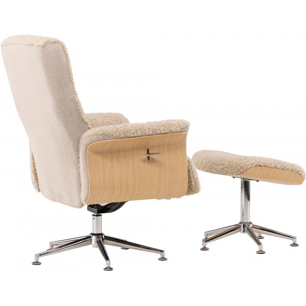 Nojatuoli jalkarahilla - Beige lampaannahkajäljitelmä/öljytty tammi + Huonekalujen puhdistus Nojatuoli jalkarahilla - Beige lampaannahkajäljitelmä/öljytty tammi + Huonekalujen puhdistus