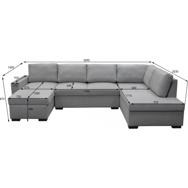 Sohva 309 cm vaaleanharmaa - Solna