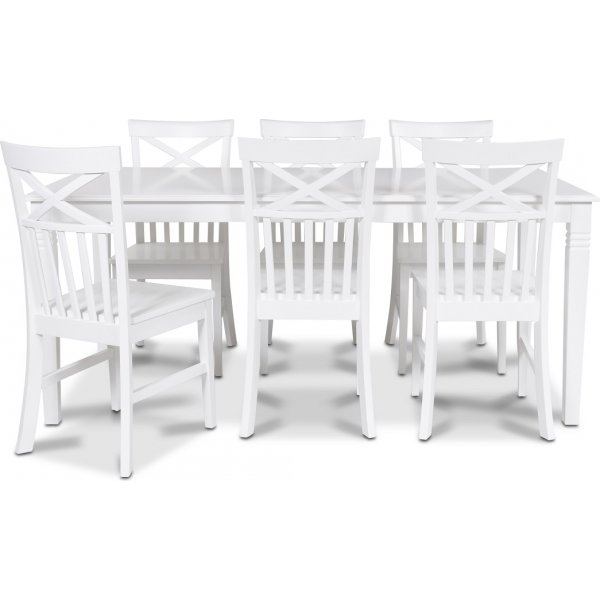 Mellby-ruokailuryhm 180 cm pyt ja 6 Mellby-ruokailutuolia